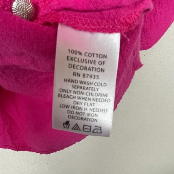 Susan Graver Pink Beaded Top 1X Roll-Tab Sleeve Casual Cotton Coastal Everyday - Picture 7 of 7